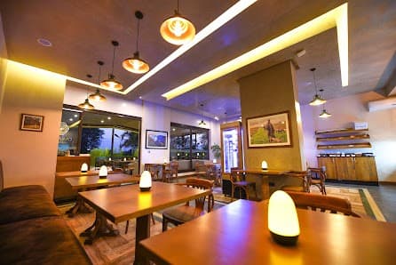 Caramel lounge lit for evening dining
